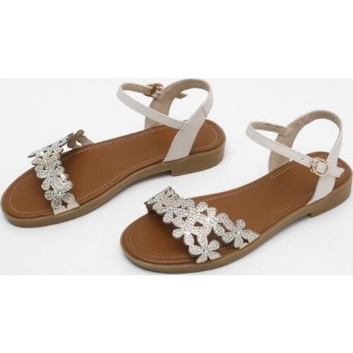 SIMLOVEYO New 2021 Ladies Sandals Round Toe Low Rhinestone Elegant Comfortable Big All-match Size 34-43 Casual Summer A4053