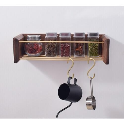 Solid wood kitchen condiment rack multifunctional seasoning jar storage shelf kitchen rack free of holes