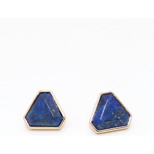 Trendy Light Yellow Gold Color Polygon Shape Lapis Lazuli Stud Earrings for Women Amethysts Stone Jewelry