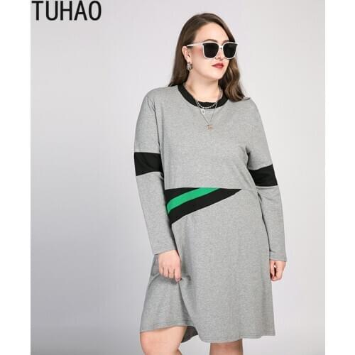 TUHAO 2020 Spring Womens Long Sleeve Fashion Grey Color Casual Dress Office Lady Mother Mom Dress Vestidos 8XL 7XL Plus Size WM