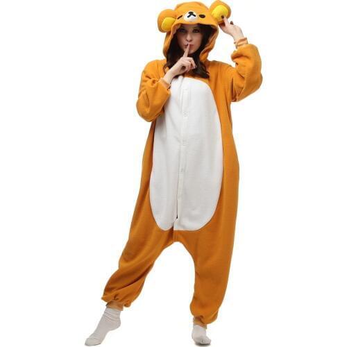 Adults Polar Fleece Kigurumi Rilakkuma Cosplay Costume Animal Onesies Pajamas Halloween Carnival Masquerade Party Jumpsuit