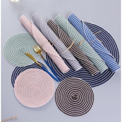 Japanese Round Woven Ramie Placemats Dining Table Mats Non-Slip Tableware Bowl Pads Drink Cup Coasters Kitchen Cocina