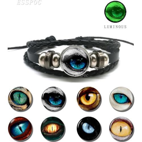 Green Light Luminous Bracelet Dragon Eye Glowing Picture Braided Black Leather Bracelet Fashion Jewelry Glow In The Dark Gifts