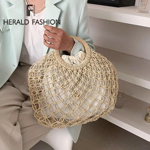 Summer Straw Bag Women Weave Handle Bag Fashion Rattan Kintted Beach Bag Seaside Vacation Ladies Totes Travel Shoulder Handbag