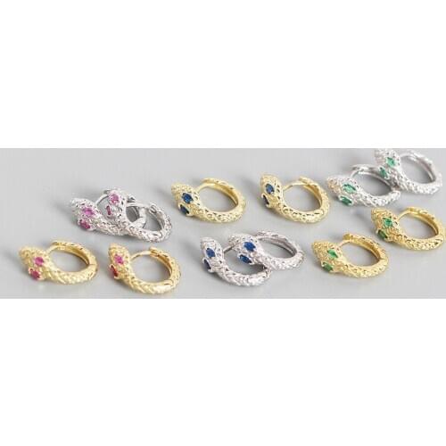 YPAY 100% Genuine 925 Sterling Silver Snake Hoop Earrings for Women Punk Style Snakelike Animal Fine Jewelry YME918