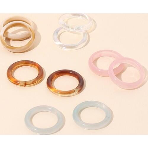 2021 Korean Fashion Transparent Resin Ring Vintage Colorful Geometric Round Rings for Women Girls Simple Jewelry Gifts Wholesale