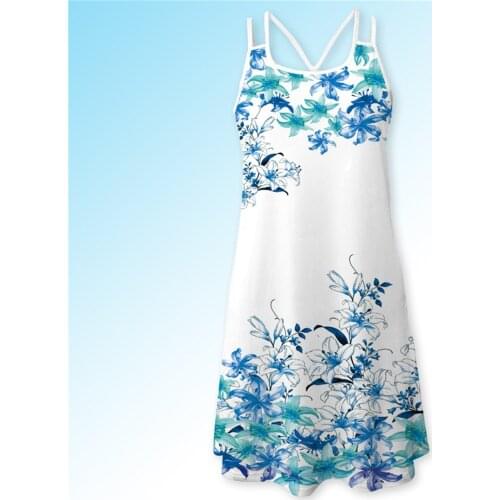 3d Printing Womens Strap Dress Summer Dress Sling O-neck Hollow Out Beach Bottoming Shirt Suspender Dress Florak Dresses