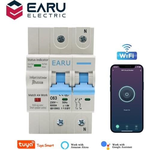 1/2/3/4P 6-80A Wireless Smart WIFI Circuit Breaker Timer 220V Tuya APP Vioce Remote Control Switch Work with Alexa Google Home