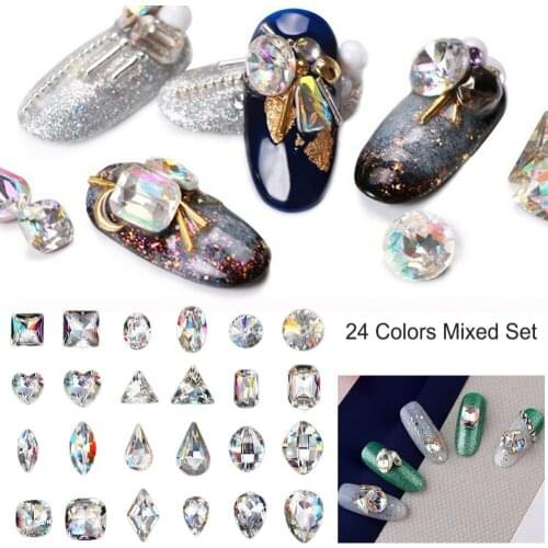 1Box Multi-color AB Chameleon Crystal Nail Rhinestones Mixed Water Drop/Oval/Square Shiny 3D Glass Gems DIY Nail Art Decorations