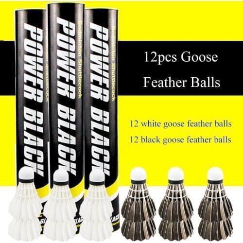 12Pcs/Set High-quality Goose Feather Shuttlecocks Resistant Cork Ball Head Black White Badminton for Outdoor Amateur Training