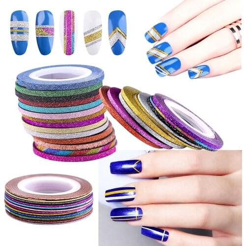 14 Rolls/Set Glitter Nail Art Striping Tape Multi-Color 3D Strips Liner Sticker Decals For Nail Tips Manicure Tools