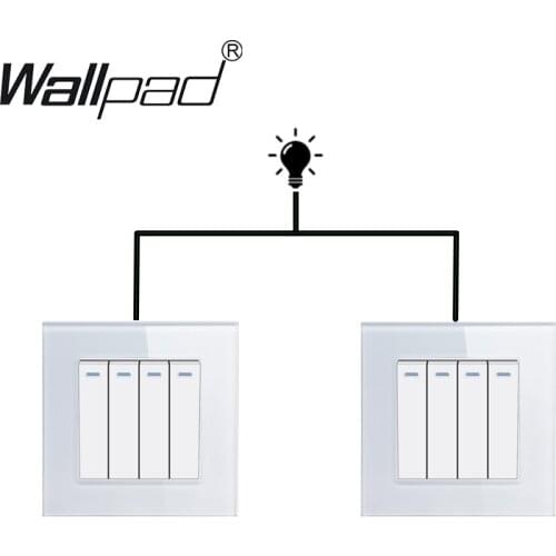 4 Gang 2 Way Wallpad Glass Panel 110V-250V EU UK Standard Fluorescent Light 4 Gang 2 Way Push On Off Electrical Switch Panel