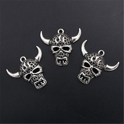 4pcs Antique Silver Color Bull Devil king Skull Pendants Retro Necklace Bracelet DIY Handmade Jewelry Charm Findings 35*30mm