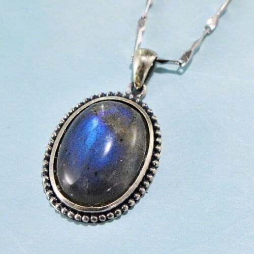 BOCAI 2021 Fashion Real S925 Silver Jewelry Romantic Oval Woman Pendant Blue Labradorite Pendant for Woman