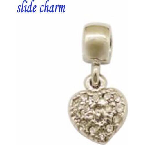 Slide charm Free shipping Valentines Day white crystal love lock charm beads fit Pandora bracelet