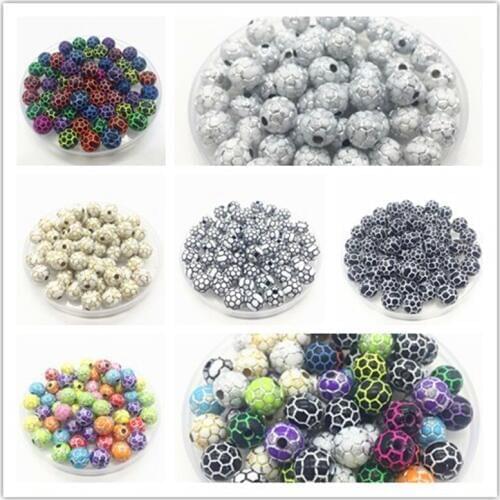 30PCs 10mm AcrylicFootball Beads Loose Spacer Charm Beads Pattern Making Bracelet Necklace Jewelry DIY