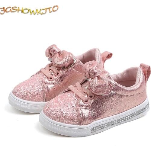 Kids Shoes Girls Shoes Sneakers Toddlers Baby Girl Shoes Children Flat Casual Sneakers Sequined Rhinestone With Bow-knot Sweet