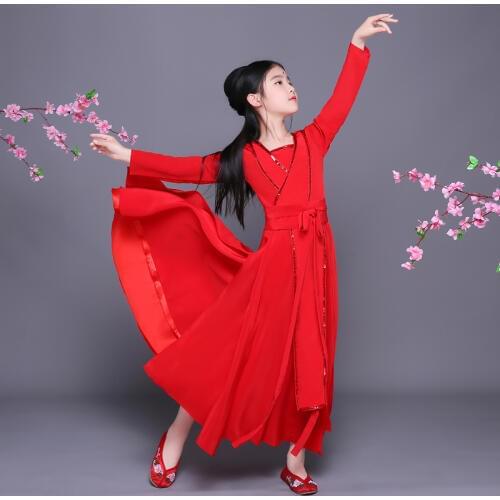 Girls Kids Ancient Chinese Folk Dance Costumes Tang Dynasty Red Fairy Princess Hanfu Dress for Cosplay Stage Kids Hanfu Cloth