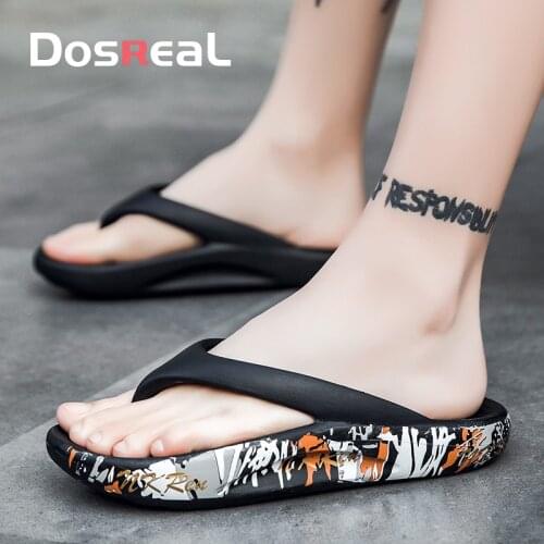 DOSREAL Womens Slippers Couple Fashion Print Flip Flops Mens Non-Slip Outdoor Beach Shoes Ladies Sandalss Plus Size 46