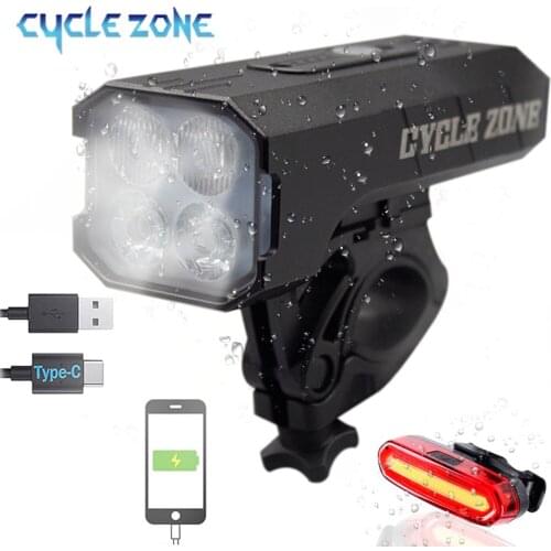 4 LED Type-C Rechargeable Bike Headlight 5200mAh Super Bright Bike Front Light 7 Modes Waterproof Cycling Safety Bicycle Lights