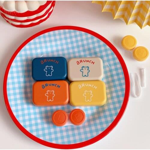 1PCS Cartoon Contact Lens Cases With Mirror Cute Contact Lens Box Square Women Portable Travel Contact Lenses Kit Container Case