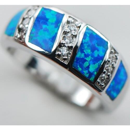 Blue Opal Crystal Zircon 925 Sterling Silver Ring Size 6 7 8 9 10 R1308