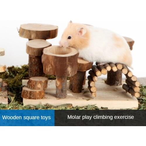 Hamster Toys Climbing Amusement Park Apple Wooden Tunnel Stair Platform Rotating Stump Golden Bear Cage Landscaping Supplies