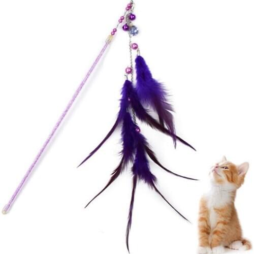 1 pc Cat Teaser Feather Toys Kitten Funny Interactive Stick Replaceable Feather And Small Bells Pet Cat Training Tool 6 Color