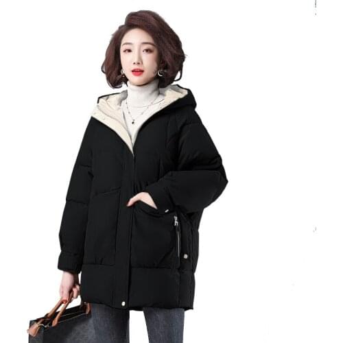 Korean Parker Down Padded Coat Women Length New Winter Cotton Jacket Female Outerwear Loose Thick Casual Hooded Overcoat Lady