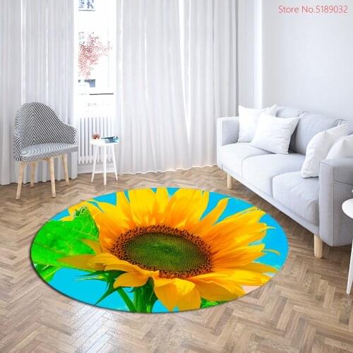 Beautiful Sunflower Print Round Rugs Modern Decor Floor Mats for Living Room Bedroom Area Rugs Entrance Doormats Table Mats