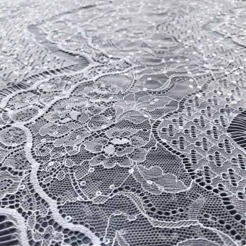 1 Yards 150CM Width Fashion Dress Top Quality Off White Gorgeous Embroidered French Lace Fabric Sequins Bridal Lace Fabric