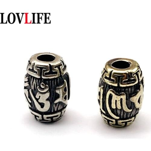 Brass Mantra Barrel Bead Amulet Car Keychain Pendant White Copper Knife Flashlight Rope Beads Hand Bracelet DIY Accessories Gift