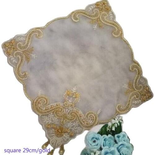 HOT gold lace sequin embroidery placemat cup coaster mug kitchen Christmas table place mat cloth tea coffee doily dish pan pad