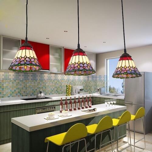 Tiffany wrought iron garden chandelier European Mediterranean restaurant lights retro handmade glass hanhing lamp