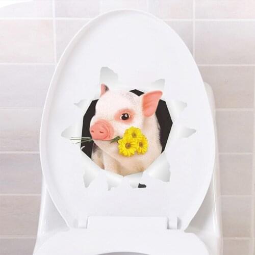 Cute 3D piggy Toilet/Wall sticker for bathroom decoration vinyl home decals waterproof poster lovely animal stickers
