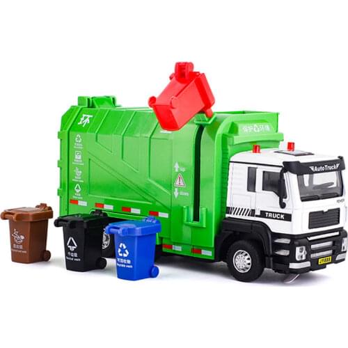 Simulation Garbage Truck Toy Children Pull Back Garbage Sorting Bin Sanitation Engineering Model Clean Boy Sound Light Movable