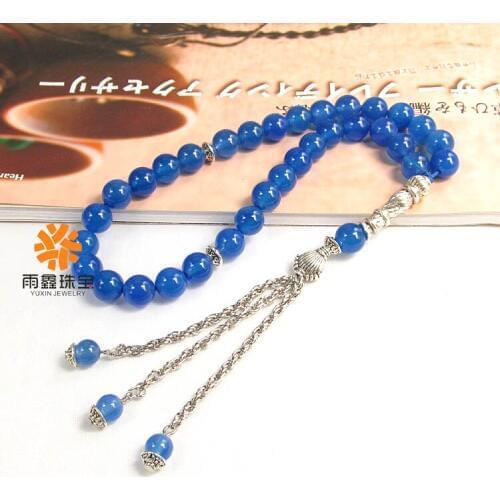Natural Blue Stone bead Islamic musilm 33 prayer beads tashih Rosary beads MIsbaha For thanks giving day Halloween Holiday gift