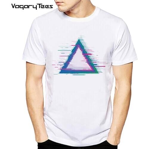 2020 Newest Triangle Geometric Design Mens Fashion Line Triangles Print T-Shirt Hipster Geometric Tops Short Sleeve Tee