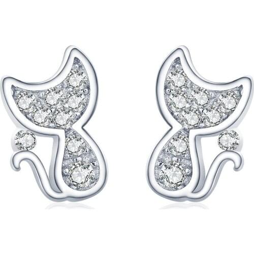 New 925 Sterling Silver Cute Cat Earrings Earrings Womens Anti Allergic Animal Earrings Small Fresh Sweet Cute Wind Earrings