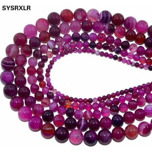 Wholesale Rose Red Banded Agat High Quality Natural Stone Round Beads For Jewelry Making DIY Necklaces Bracelets 4 6 8 10 12 MM