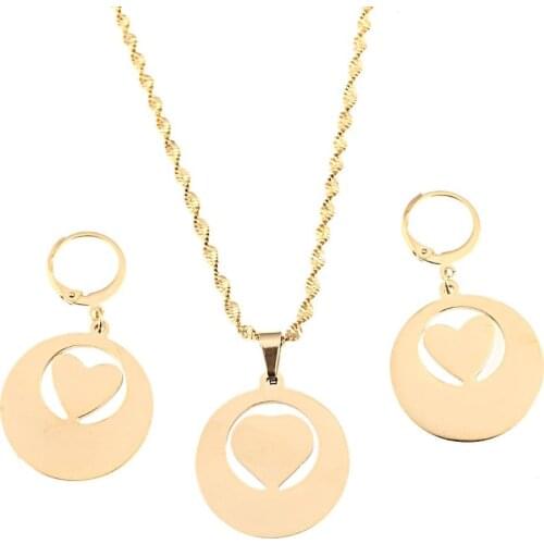Stainless Steel Fashion Heart Pendant Necklace Earrings Romantic Jewelry Set Women Girlfriend Gift