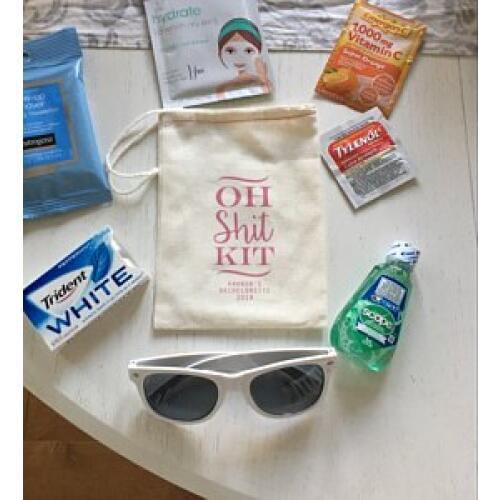 Personalized name text wedding Bachelorette Oh Shit Hangover survival Kits Jewelry Drawstring gift bags candy pouches