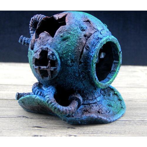 Resin Diving Helmet Wreck Aquarium Fish Tank Landscaping Creative Decoration Ornamen Through Rest Shelter For Tank Decor