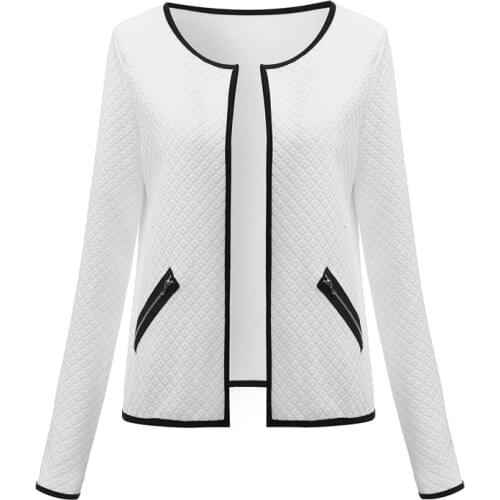Spring/Autumn Official Commuter Ladies Jacket Collarless Casual Zipper Cardigan Long Sleeve Pocket Zipper 4XL Womens Clothing