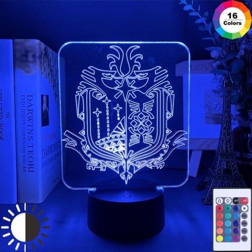 Video Game Monster Hunter World Logo Led Night Light Lamp Kids Bedroom Decor Nightlight Cool Child Birthday Gift Table Lamp