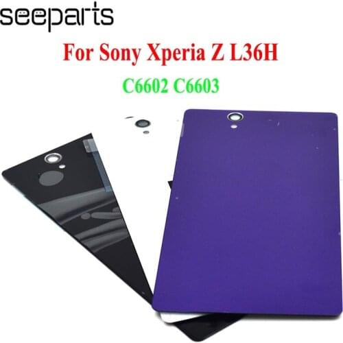 Purple/Black/White Color Back Battery Glass Cover For Sony Xperia Z L36H L36i C6602 C6603 Rear Housing Case Battery Cover