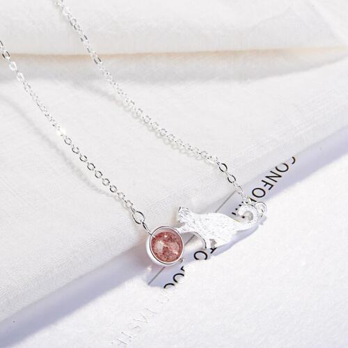 KOFSAC New Fashion 925 Silver Chain Necklaces For Women Simple Cute Cat Shiny Crystal Stones Pendant Necklace Jewelry Gifts 324
