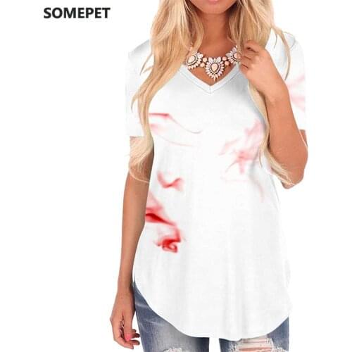 SOMEPET Abstract T-shirt women Red Funny T shirts Graphics V-neck Tshirt Smoke Cloud Tshirts Printed Womens Clothing Hip hop