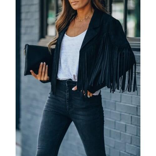 2021 Fringed Jacket Women Spring Fashion Long Sleeve Turn-down Collar Open Stitch Slim Jackets Coats Jackets Women Streatwear