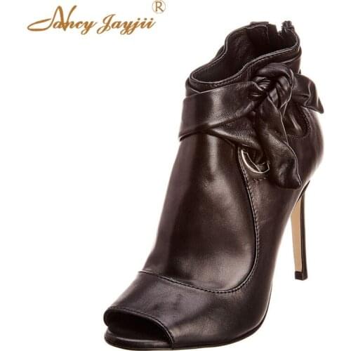 Women Adult Ladies Boots Butterfly-knot Solid Ankle Peep Toe Super High Thin heels zipper Nancyjayjii Mature Fashion Elegant